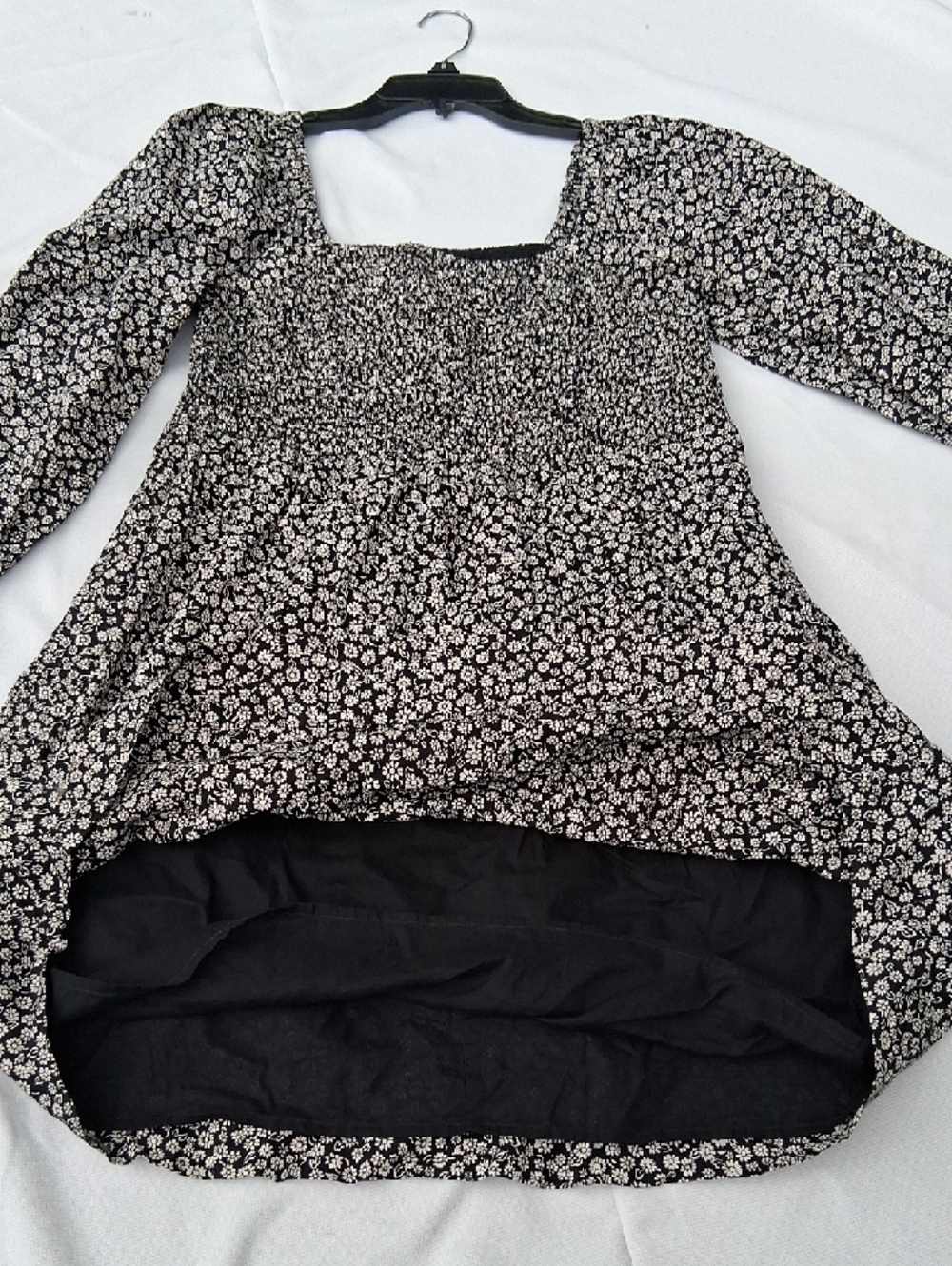Madewell Black Floral Smocked Square-Neck Mini Dress - Picture 10 of 14